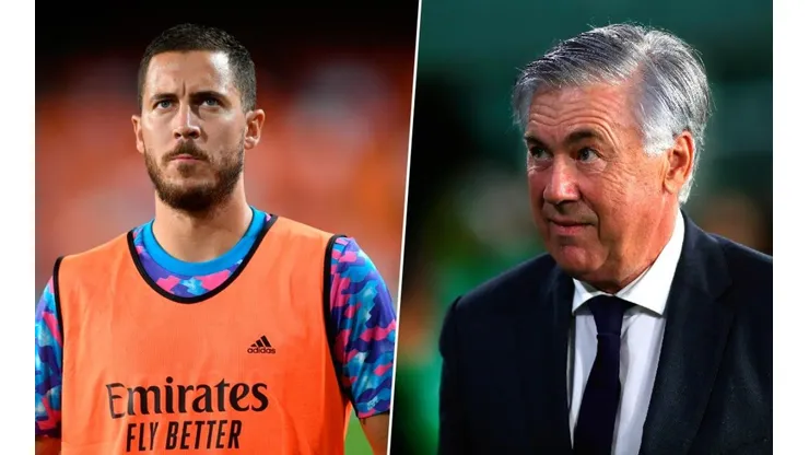 Eden Hazard y Carlo Ancelotti.
