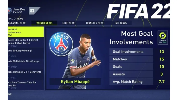 El FIFA 22 cambia el potencial de más de 20 jugadores en el Modo Carrera