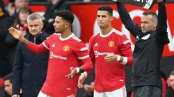 Cristiano Ronaldo y Jadon Sancho, en un partido de Manchester United.