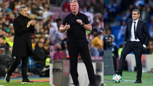Quique Setién, Ronald Koeman y Ernesto Valverde, ex entrenadores del Barcelona.