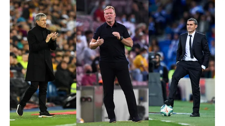 Quique Setién, Ronald Koeman y Ernesto Valverde, ex entrenadores del Barcelona.