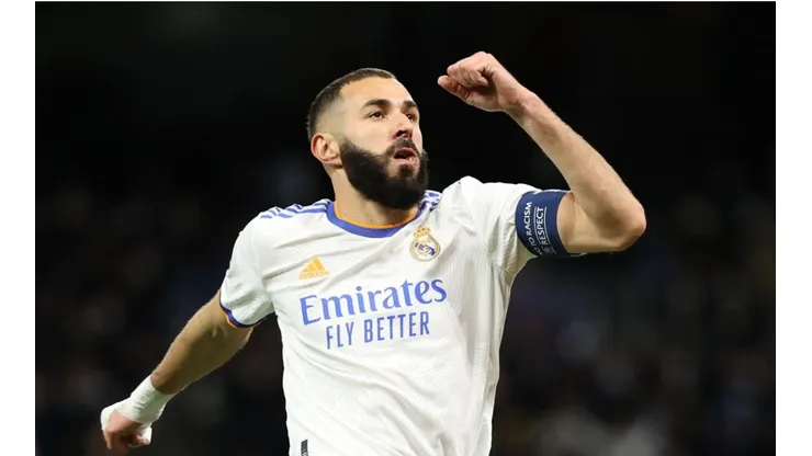 Karim Benzema y su festejo por el gol 1000 de Real Madrid en Champions League.