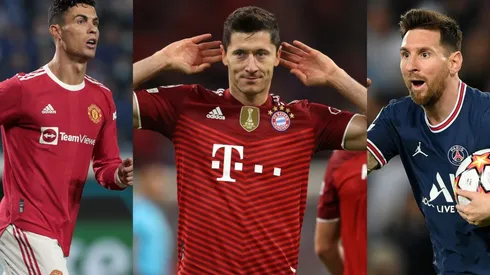 Cristiano Ronaldo, Robert Lewandowski y Lionel Messi en la Champions League.