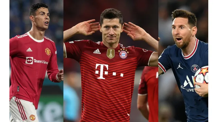 Cristiano Ronaldo, Robert Lewandowski y Lionel Messi en la Champions League.
