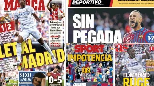 Las portadas de los principales medios españoles tras el Clásico entre Barcelona y Real Madrid.