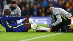 Romelu Lukaku y su lesión de tobillo anoche.