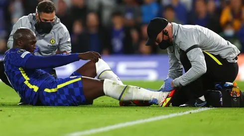Romelu Lukaku y su lesión de tobillo anoche.