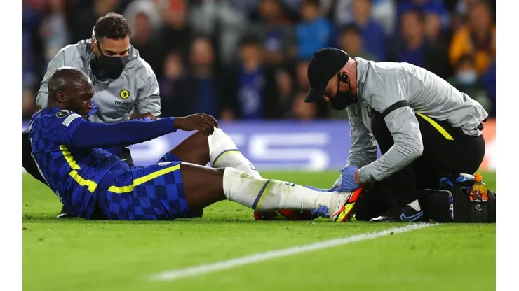 Romelu Lukaku y su lesión de tobillo anoche.