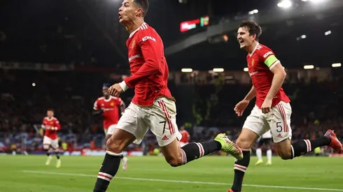 Cristiano Ronaldo en festejo de gol con United.