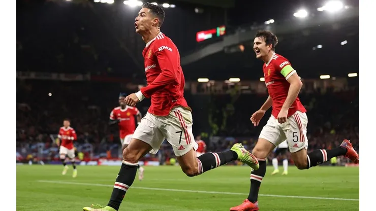 Cristiano Ronaldo en festejo de gol con United.