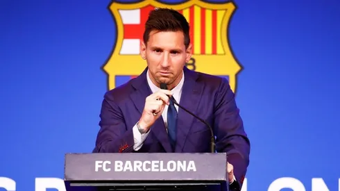 Lionel Messi, en su rueda de prensa de despedida de Barcelona.