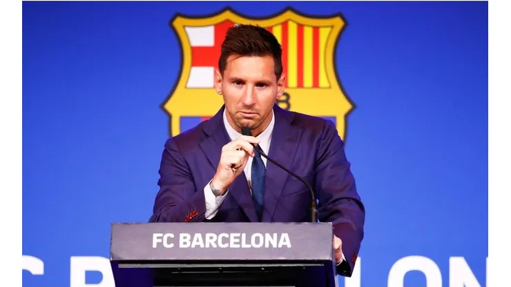 Lionel Messi, en su rueda de prensa de despedida de Barcelona.