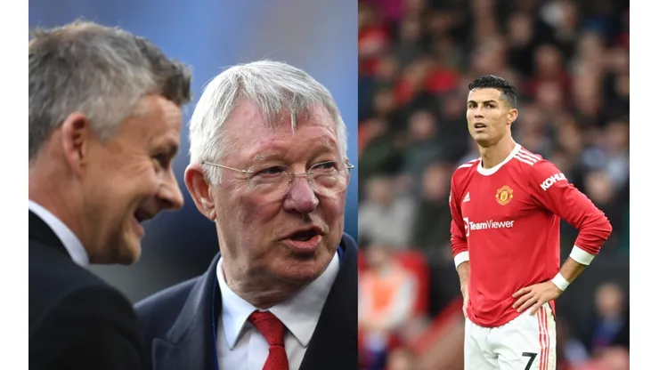 Ole Gunnar Solskjaer, Sir Alex Ferguson y Cristiano Ronaldo, pasado y presente del Manchester United.