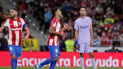 Luis Suárez en festejo con Atletico.