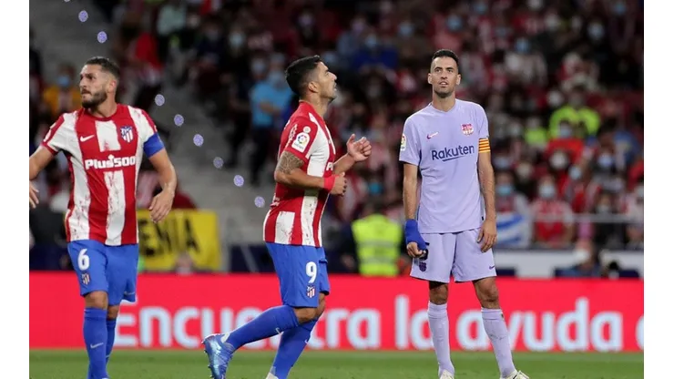 Luis Suárez en festejo con Atletico.