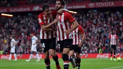Festejo de gol de García con Bilbao.