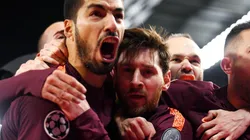 Luis Suárez y Lionel Messi celebrando un gol de Barcelona.