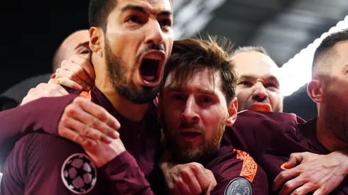 Luis Suárez y Lionel Messi celebrando un gol de Barcelona.