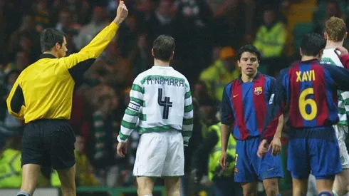 Barcelona, en su duelo ante Celtic por la Copa UEFA 2003-04.