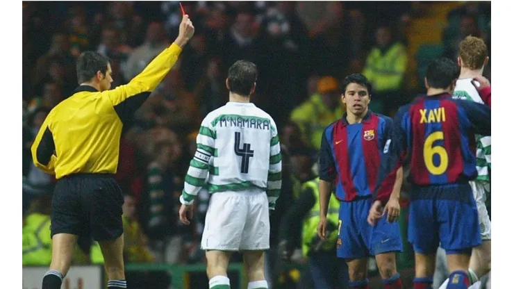 Barcelona, en su duelo ante Celtic por la Copa UEFA 2003-04.