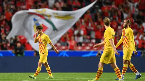 Jugadores del Barcelona anoche por la Champions League.