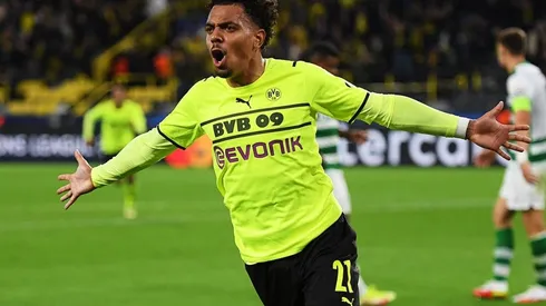 Festejo de gol de Dortmund sobre Sporting Lisboa.