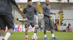 Lionel Messi y Neymar en un entrenamiento del PSG.