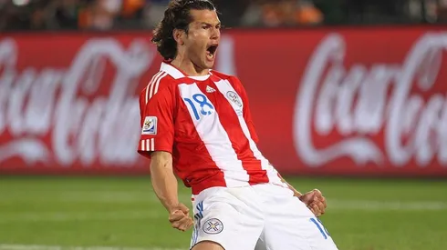Nelson Haedo en festejo de gol con Paraguay.