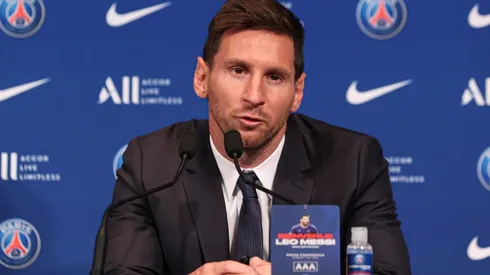 Lionel Messi en su presentación del PSG.