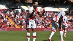 Radamel Falcao festeja su primer gol en Rayo Vallecano.
