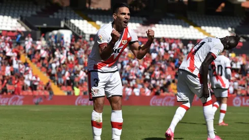 Radamel Falcao festeja su primer gol en Rayo Vallecano.
