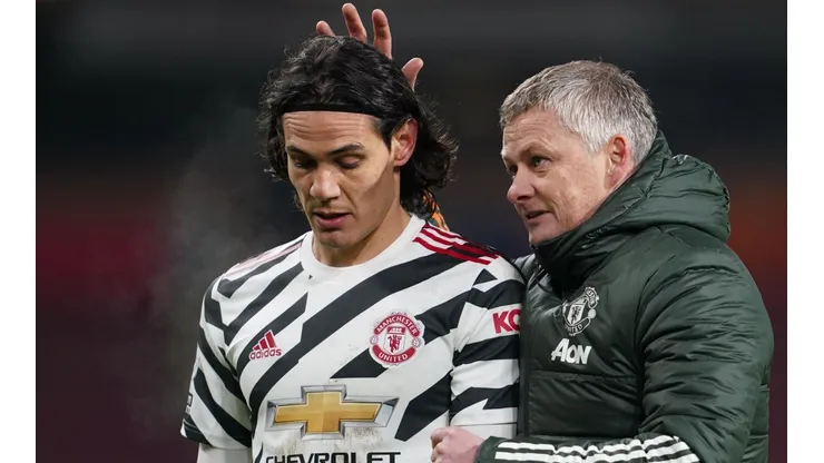 Edinson Cavani y Ole Solskjaer.