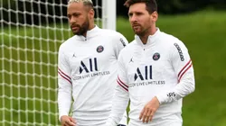 Neymar y Lionel Messi en un entrenamiento del PSG.