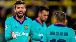 Gerard Piqué, Sergio Busquets y Jordi Alba en un encuentro del Barcelona.
