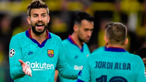 Gerard Piqué, Sergio Busquets y Jordi Alba en un encuentro del Barcelona.