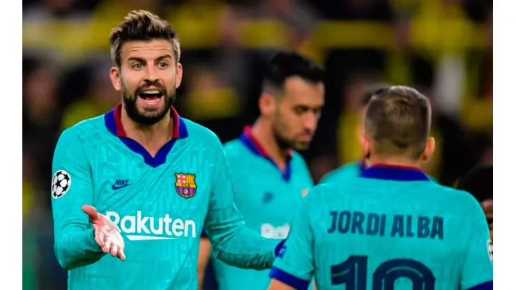 Gerard Piqué, Sergio Busquets y Jordi Alba en un encuentro del Barcelona.