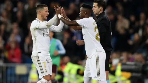 Eden Hazard y Vinícius en un encuentro de Real Madrid.
