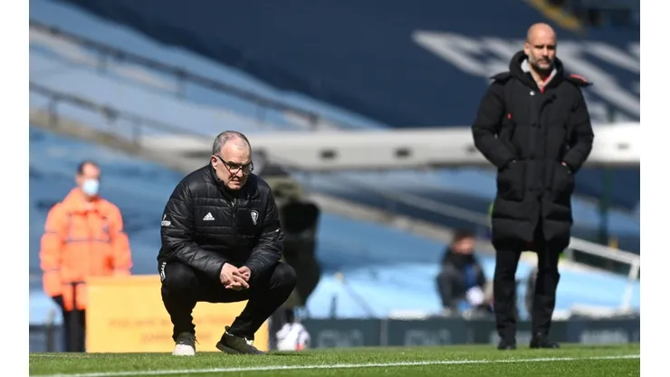 Marcelo Bielsa y Pep Guardiola en un encuentro de la Premier League.