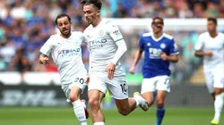 Manchester City en acción de juego ante Leicester.