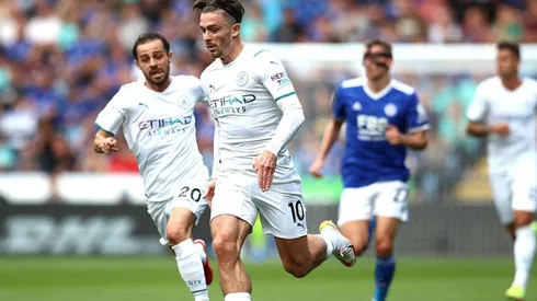 Manchester City en acción de juego ante Leicester.