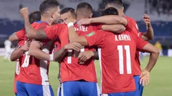 Festejo de gol de Paraguay.