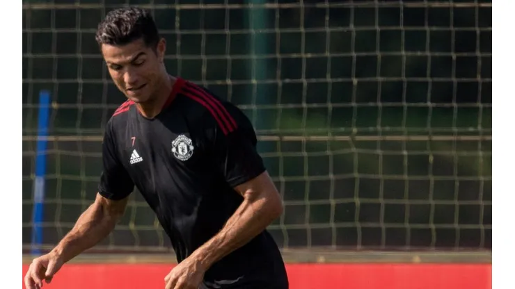 Cristiano Ronaldo en un entrenamiento con Manchester United.
