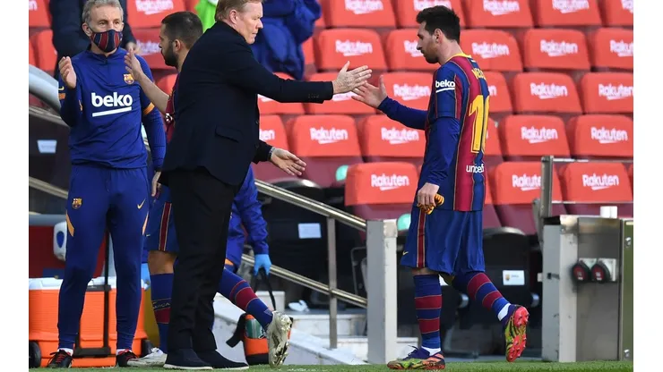 Ronald Koeman y Lionel Messi en un encuentro con Barcelona.