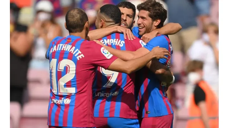 Jugadores del Barcelona celebrando un gol.