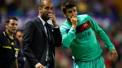 Pep Guardiola y Gerard Piqué en Barcelona en 2011.