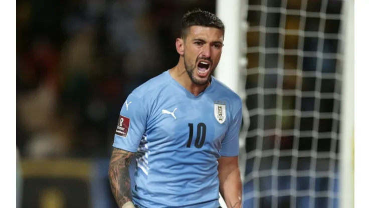 Giorgian De Arrascaeta celebrando el primer tanto de Uruguay.