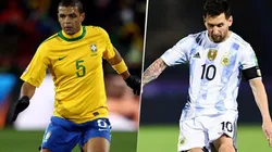 Felipe Melo con Brasil y Lionel Messi.