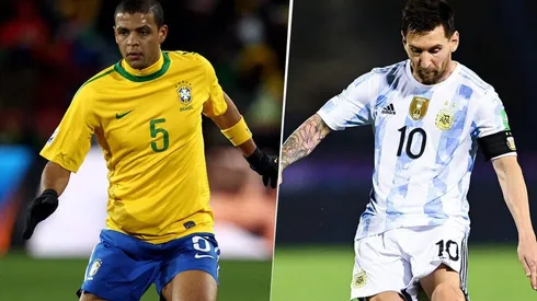 Felipe Melo con Brasil y Lionel Messi.
