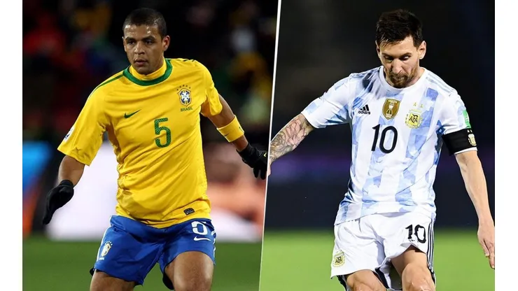Felipe Melo con Brasil y Lionel Messi.