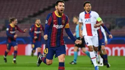 Lionel Messi celebra un con Barcelona al PSG.